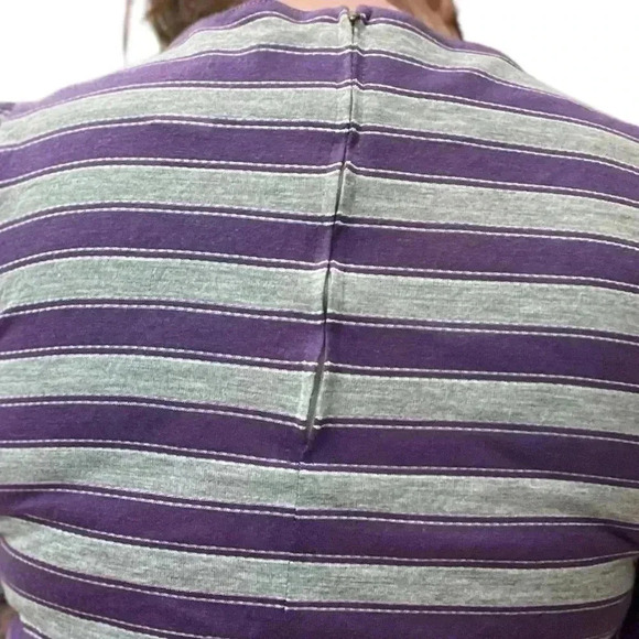 Vintage 80's,Gray & purple Striped,Midi Dress with 3/4 Sleeves-M - Picture 8 of 12